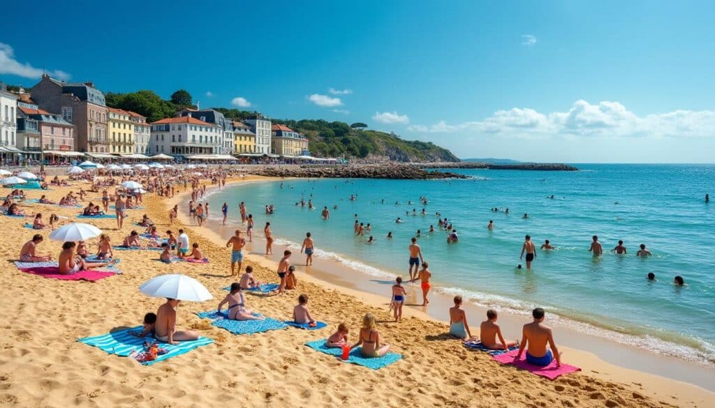 découvrez la plage de saint-goustan, un lieu idéal pour les baigneurs au cœur de la station balnéaire, offrant détente et paysages magnifiques.