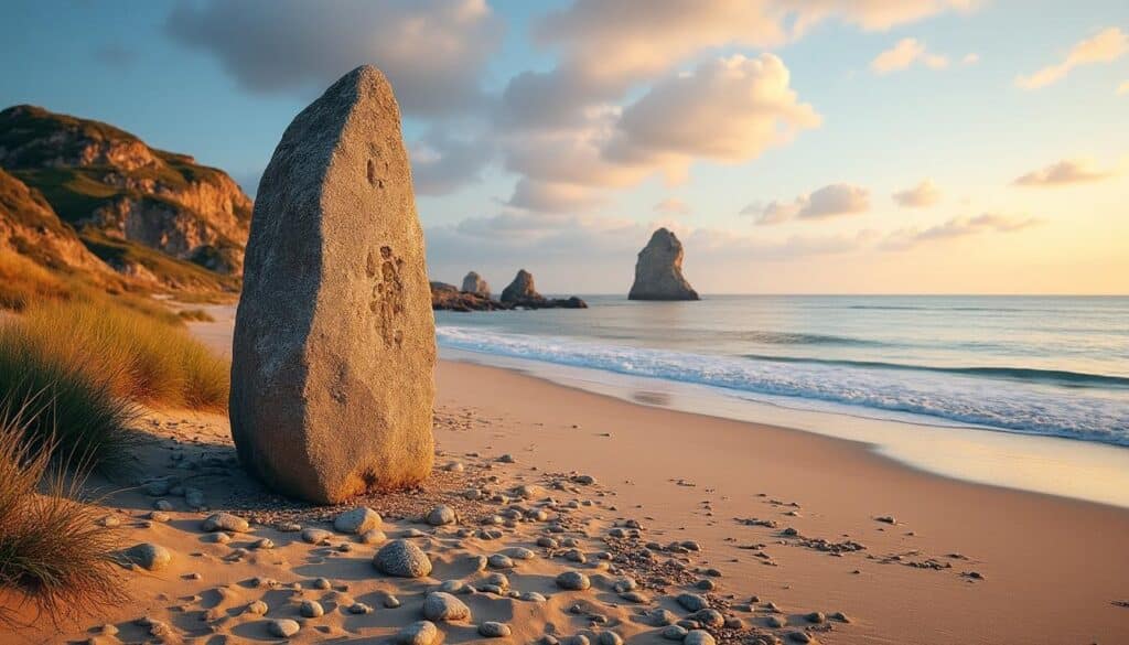 découvrez la plage de la pierre longue, nommée d'après un menhir préhistorique emblématique, et plongez dans l'histoire fascinante de ce site unique en bord de mer.