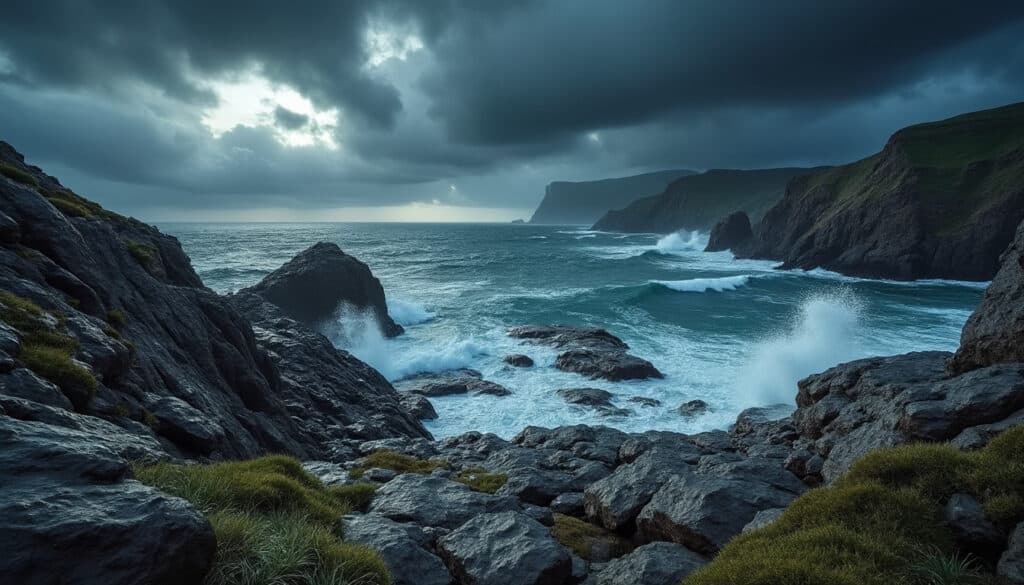 admirez la puissance des tempêtes hivernales en toute sécurité depuis les rochers protégés de la côte sauvage au croisic, pour une expérience naturelle spectaculaire et apaisante.