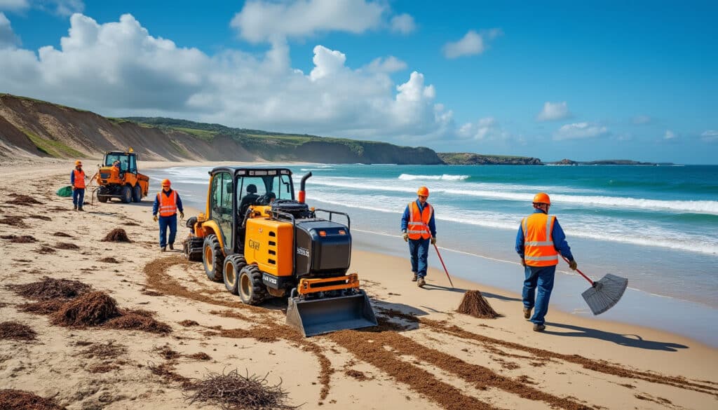 nettoyage systématique des plages du croisic après chaque tempête, assuré par les services techniques pour préserver la beauté et la sécurité du littoral.